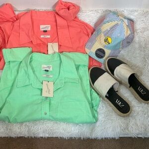 New Universal Thread Button Down Crop Top Pink/Green Size L (2 Shirt Bundle)